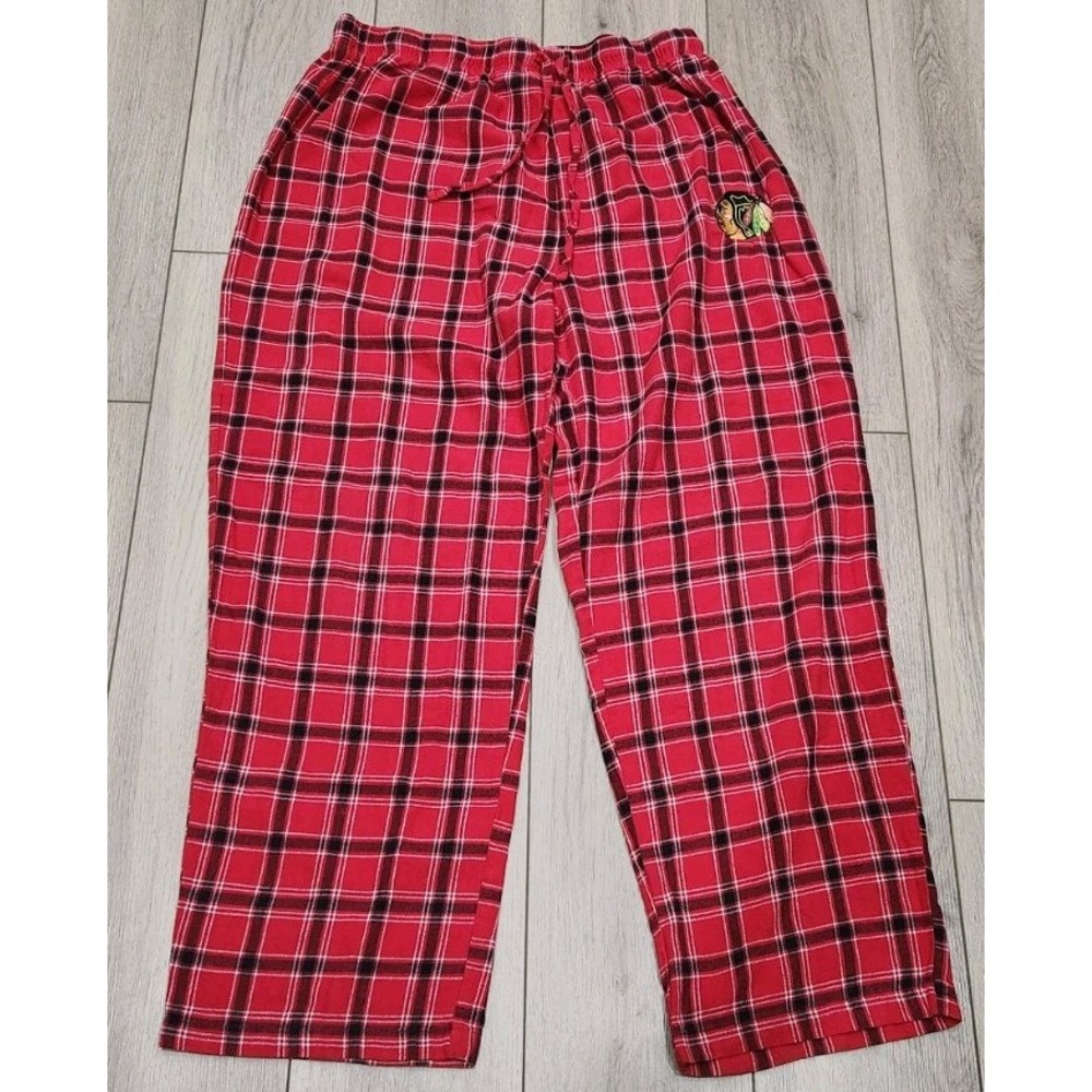 NHL Chicago Blackhawks Sleep‎ Lounge Pants Men Large Red Plaid Flannel Pajamas